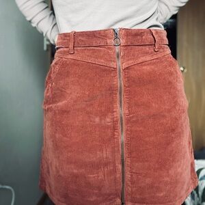 Maroon Corduroy Mini Skirt with Front Zipper